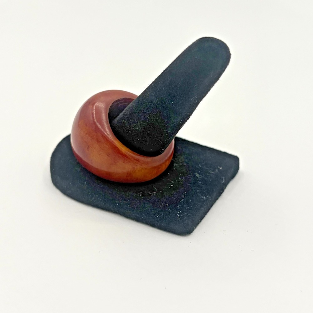 Vintage Authentic Bakelite Chunky Dome Ring Reddish Yellow Brown Swirl Size 8.75 - Picture 2 of 6